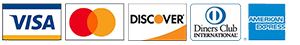 Visa, Mastercard, Discover Card, Diners Club, American Express